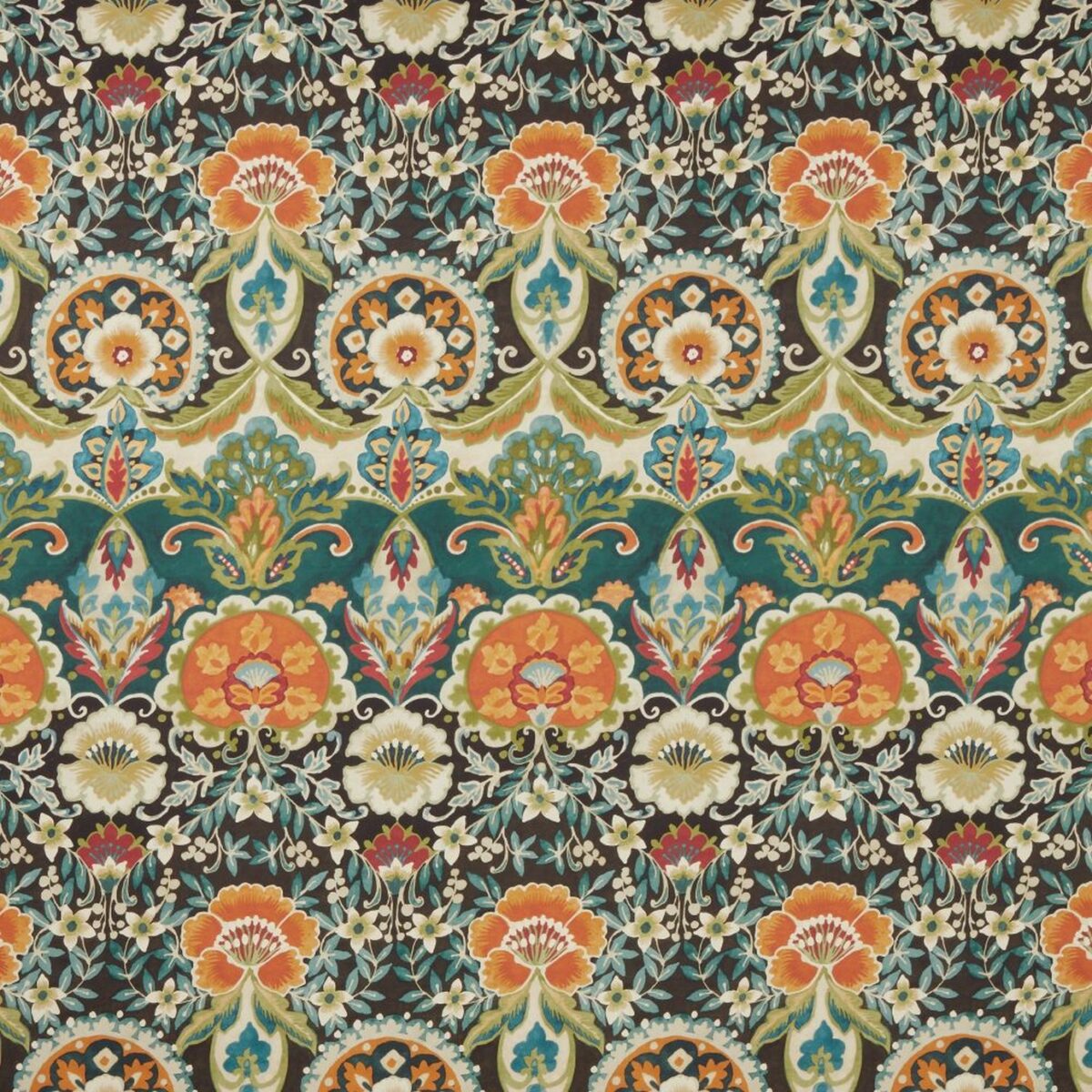 Psychedelia Fabric - Noir by multicolour botanical cotton fabric from iLiv