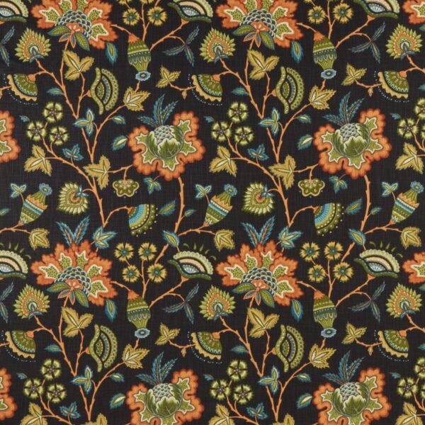 Summer Fabric - Noir by black-grey botanical cotton fabric from iLiv