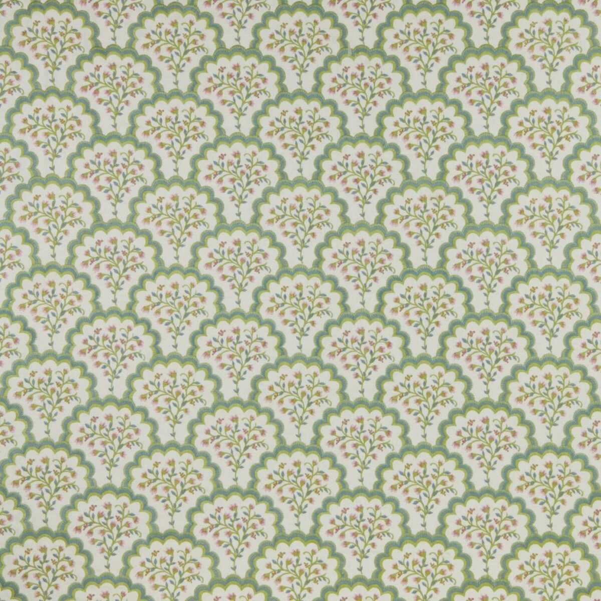 Aquarius Fabric - Orchid by green botanical embroideried fabric from iLiv