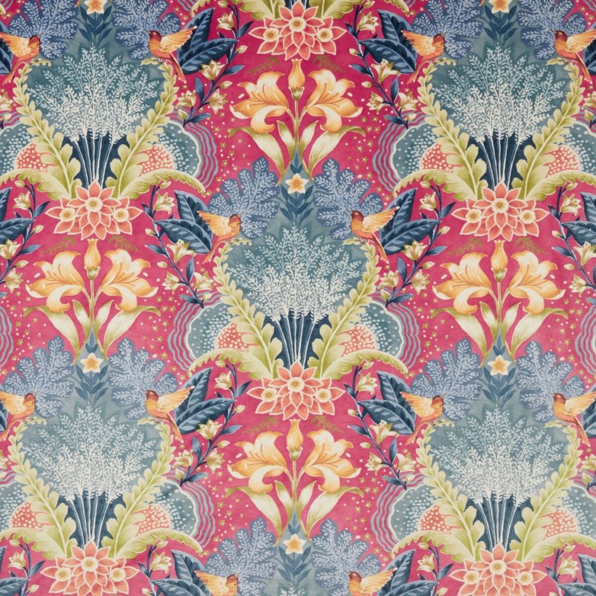 Babooshka Fabric - Hot Pink by pink botanical velvet-chenille fabric from iLiv