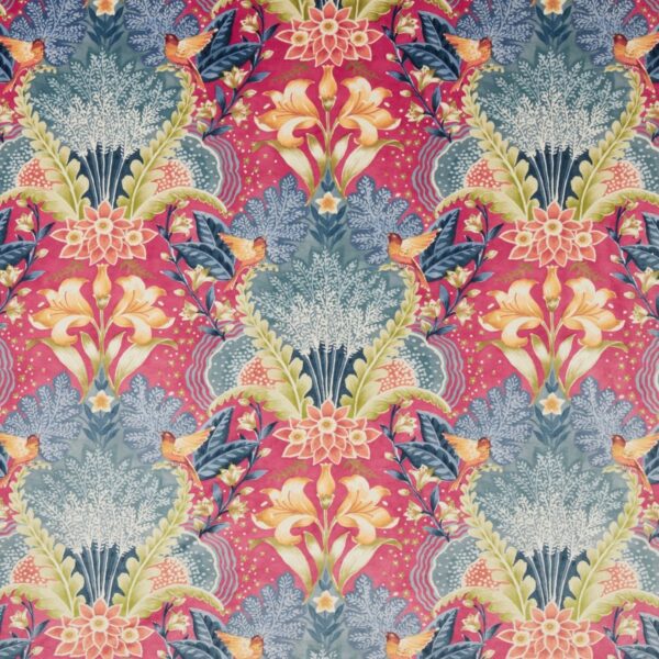Babooshka Fabric - Hot Pink by pink botanical velvet-chenille fabric from iLiv