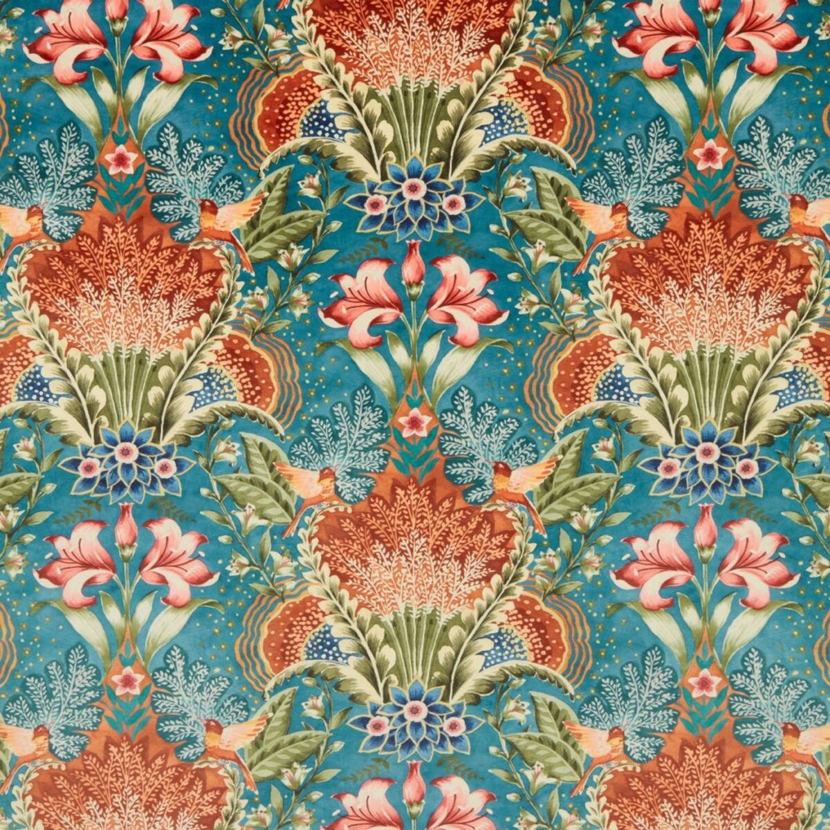 Babooshka Fabric - Tapestry by multicolour botanical velvet-chenille fabric from iLiv