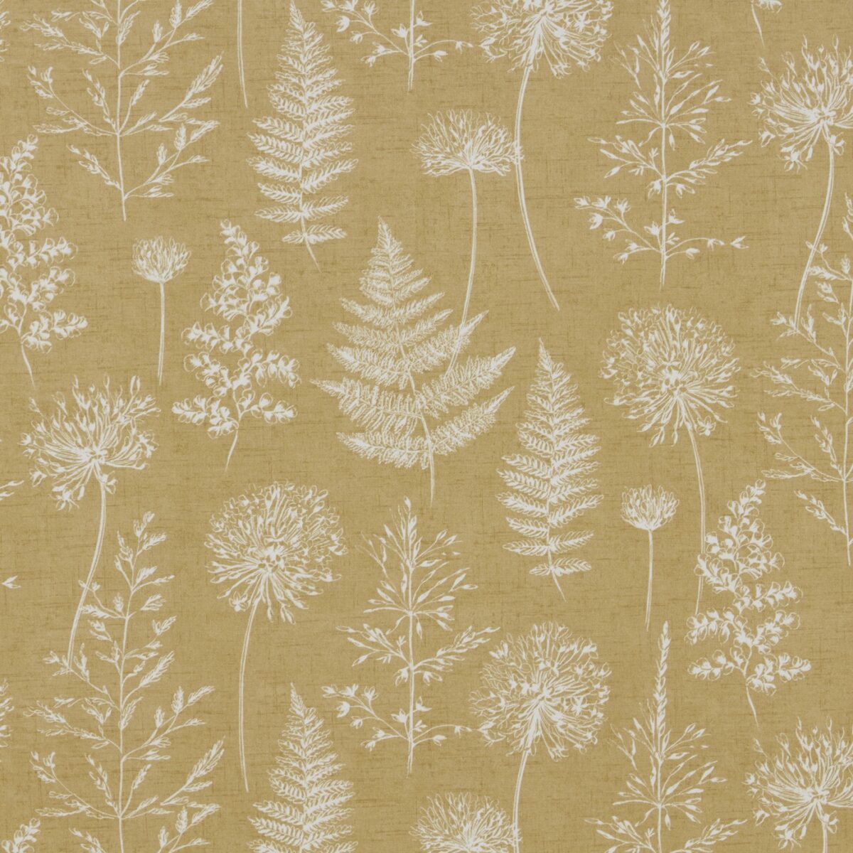 Chervil Fabric - Mustard by white botanical cotton fabric from iLiv