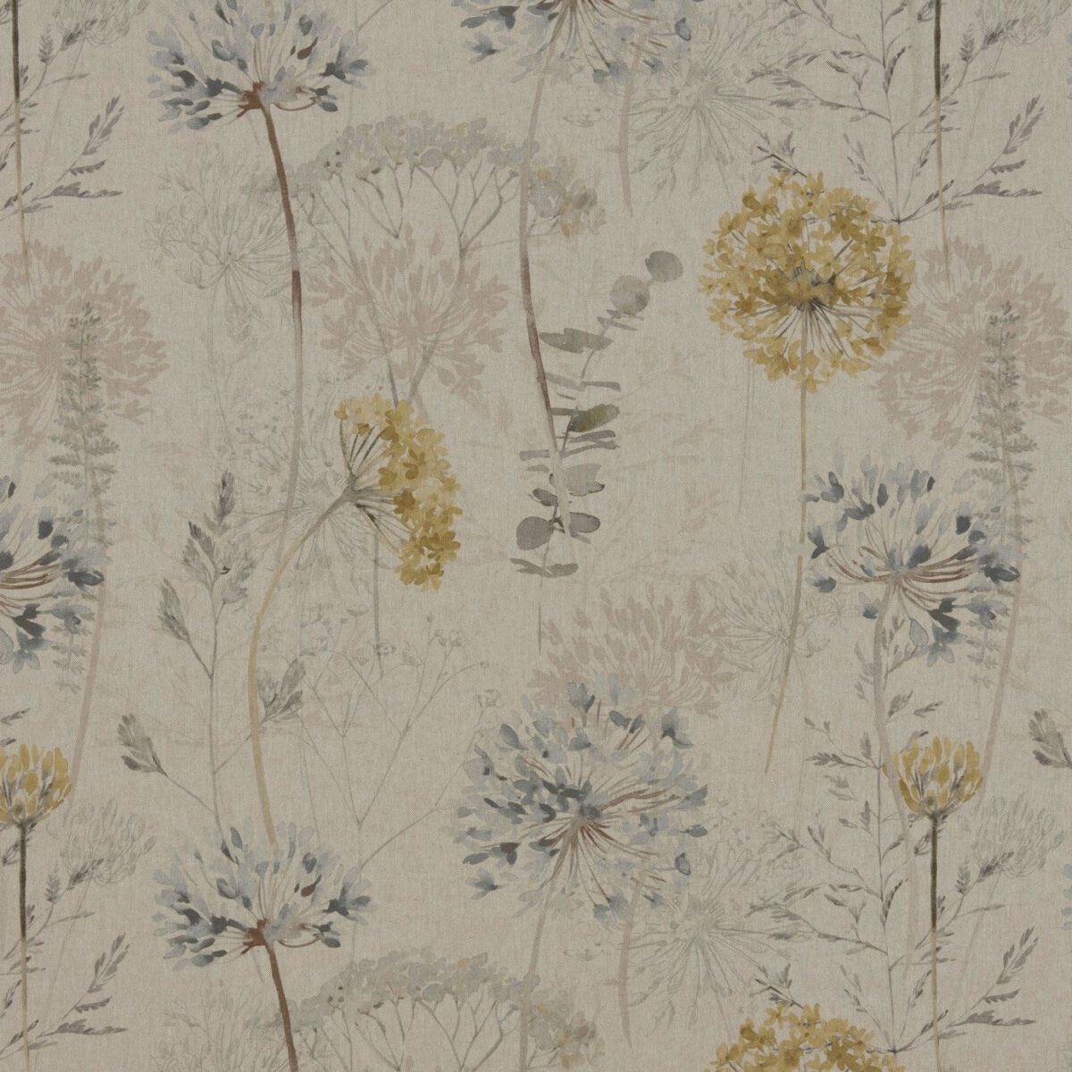 Country Journal Fabric - Denim by black-grey botanical cotton fabric from iLiv