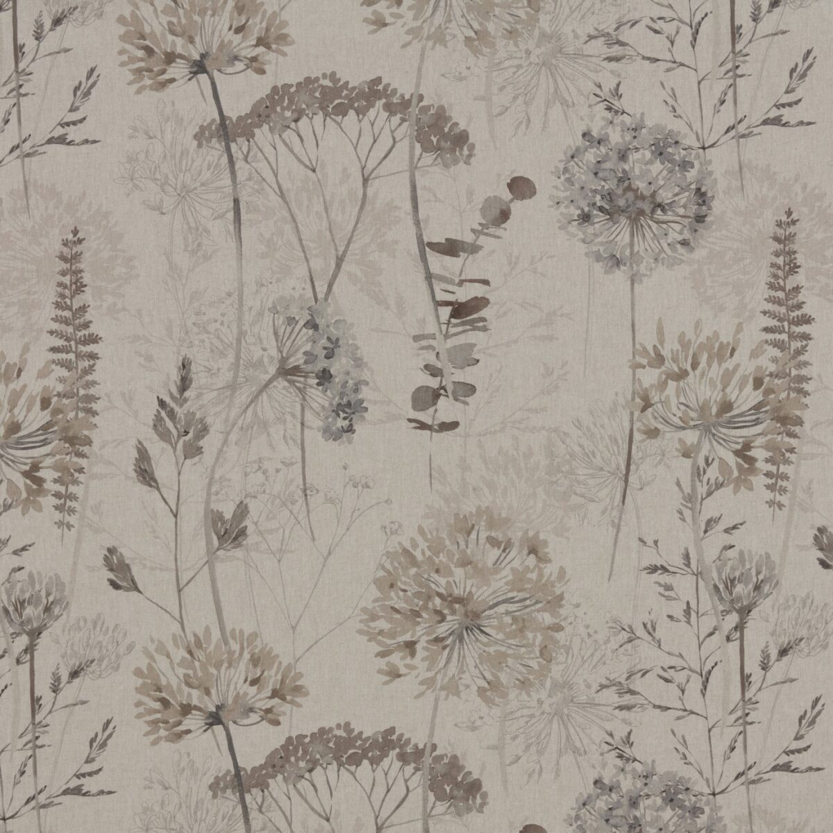 Country Journal Fabric - Dove by black-grey botanical cotton fabric from iLiv