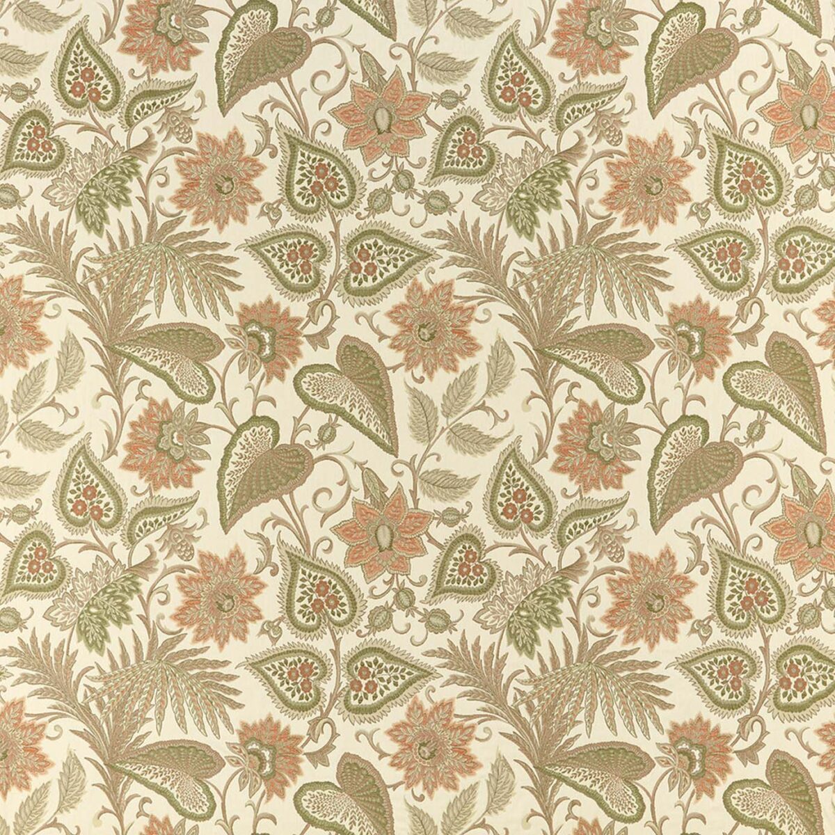 Etienne Fabric - Henna by green botanical jacquard fabric from iLiv