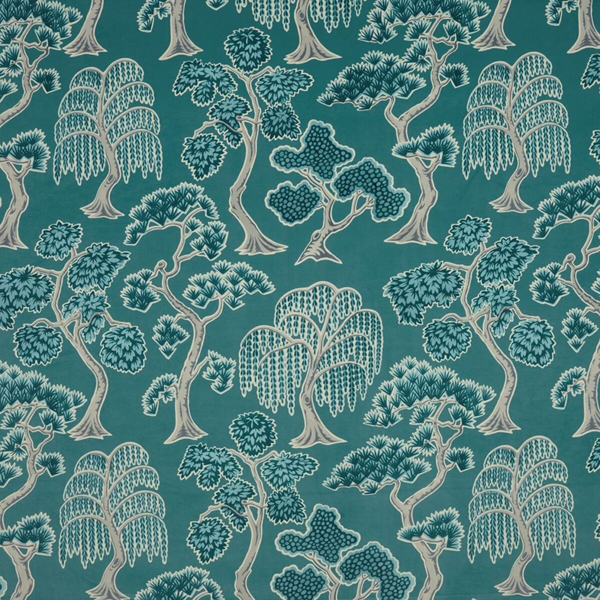 Midori Fabric - Lapis by green botanical velvet-chenille fabric from iLiv