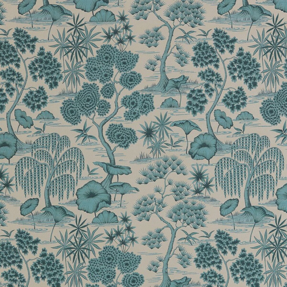 Porcelaine Fabric - Lapis by green botanical jacquard fabric from iLiv