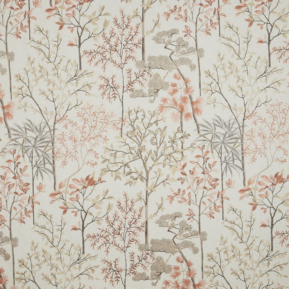 Takara Fabric - Coral by multicolour botanical embroideried fabric from iLiv