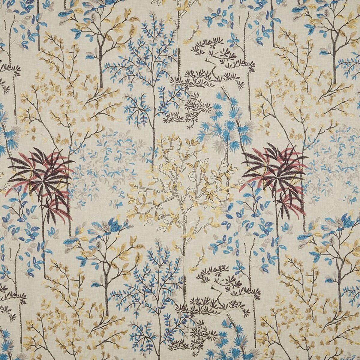 Takara Fabric - Mimosa by blue botanical embroideried fabric from iLiv