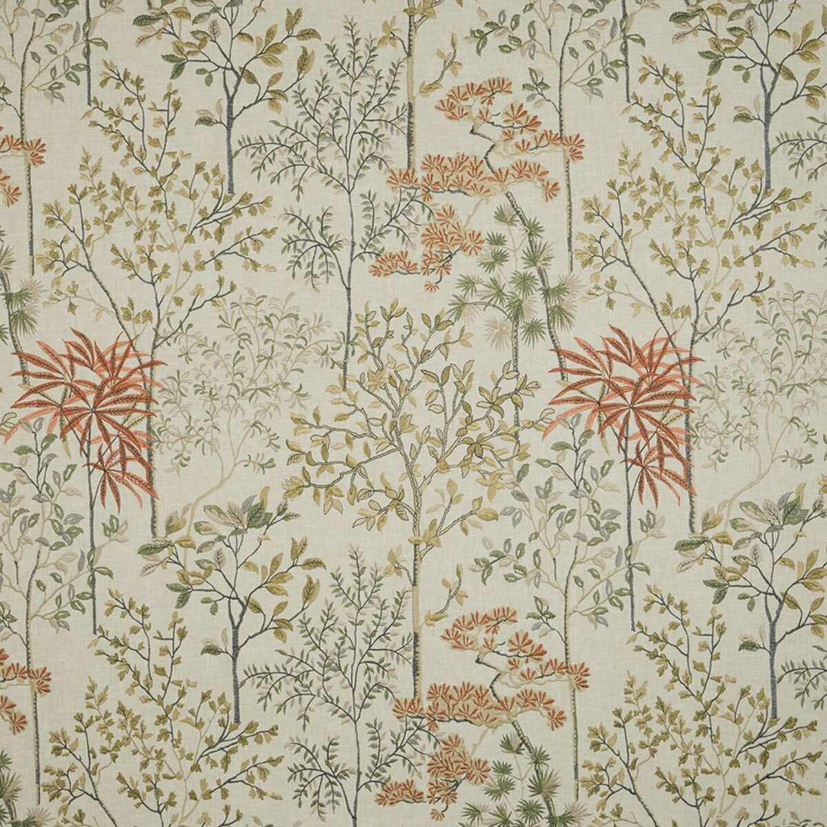 Takara Fabric - Willow by green botanical embroideried fabric from iLiv