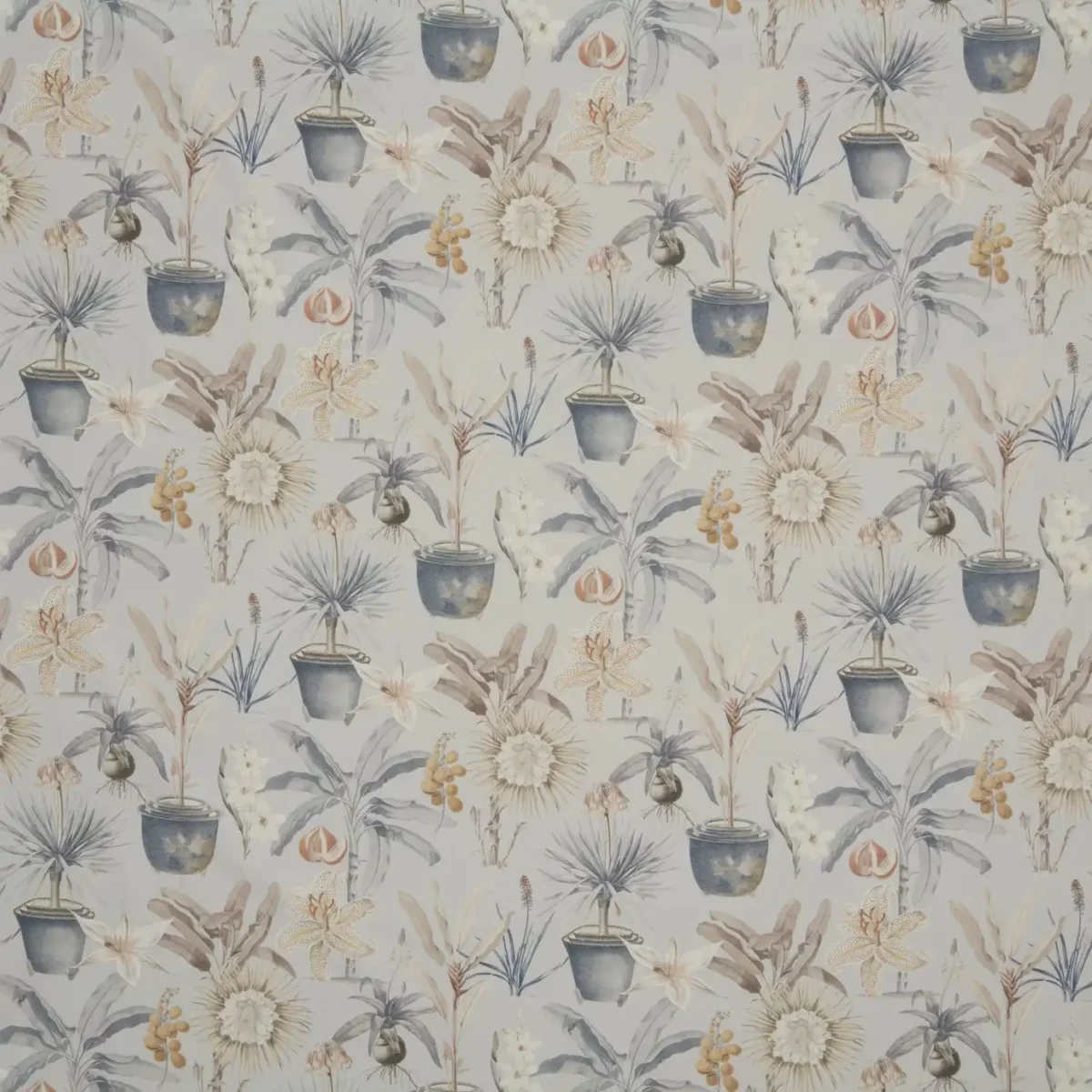 Atrium Fabric - Flint by black-grey botanical cotton fabric from iLiv