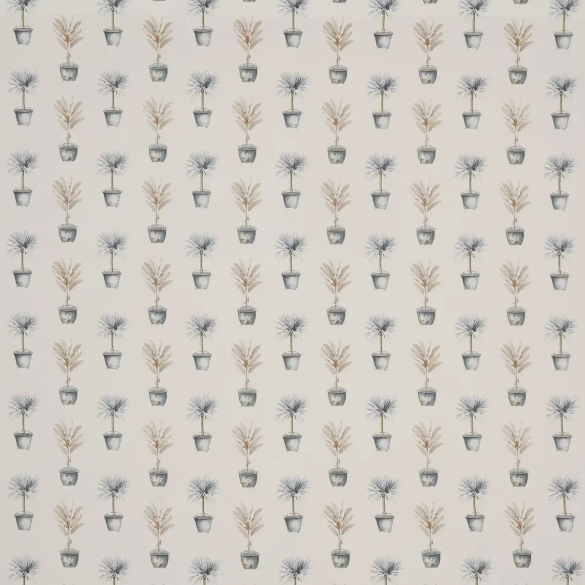 Greenhouse Pots Fabric - Flint by white botanical cotton fabric from iLiv