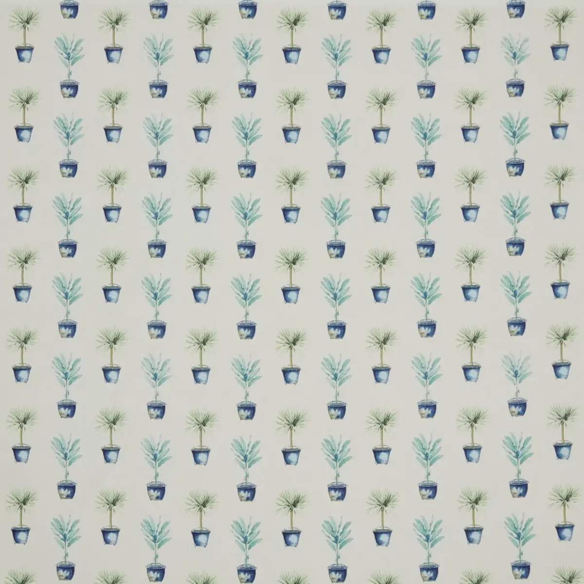 Greenhouse Pots Fabric - Lapis by blue botanical cotton fabric from iLiv