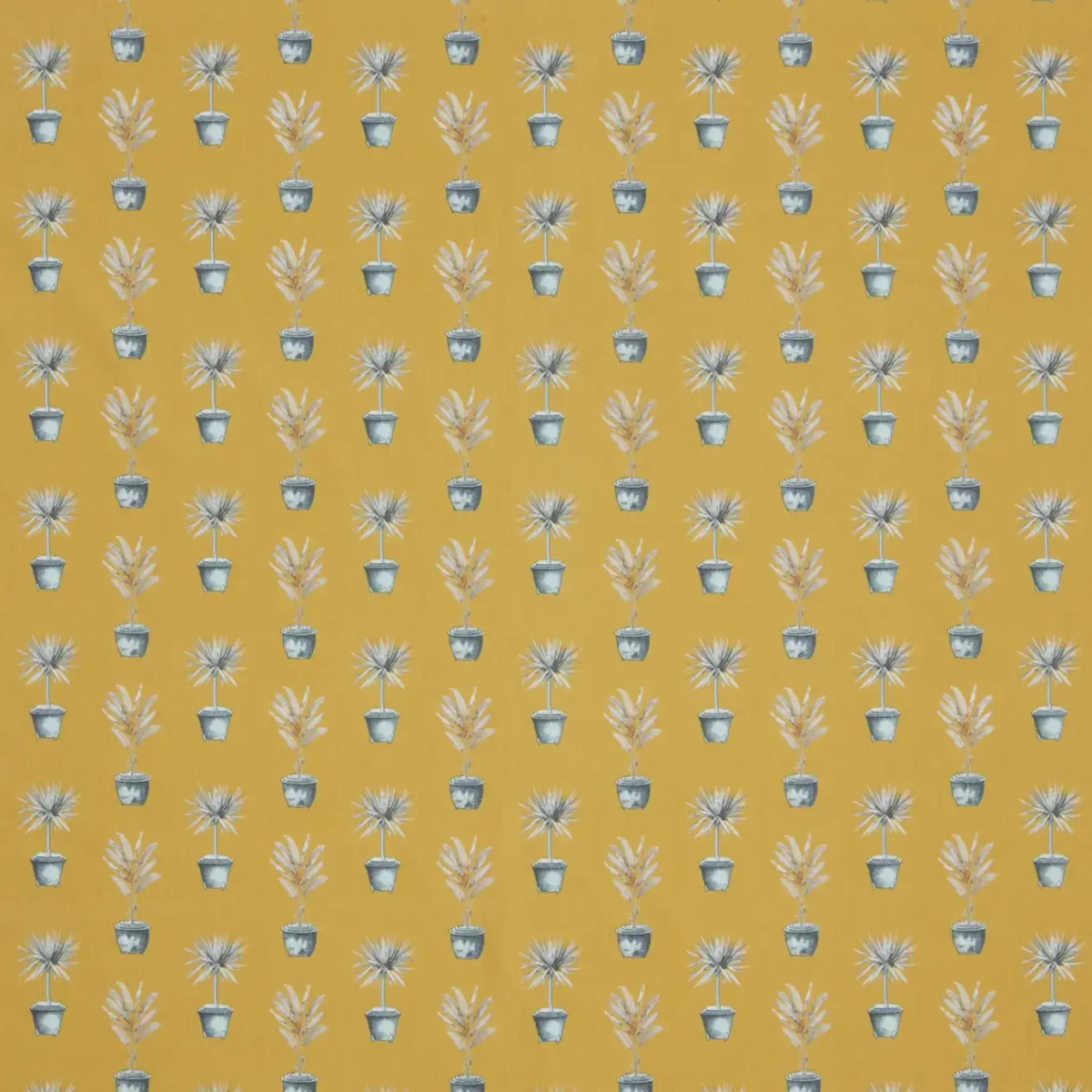 Greenhouse Pots Fabric - Ochre by yellow botanical cotton fabric from iLiv