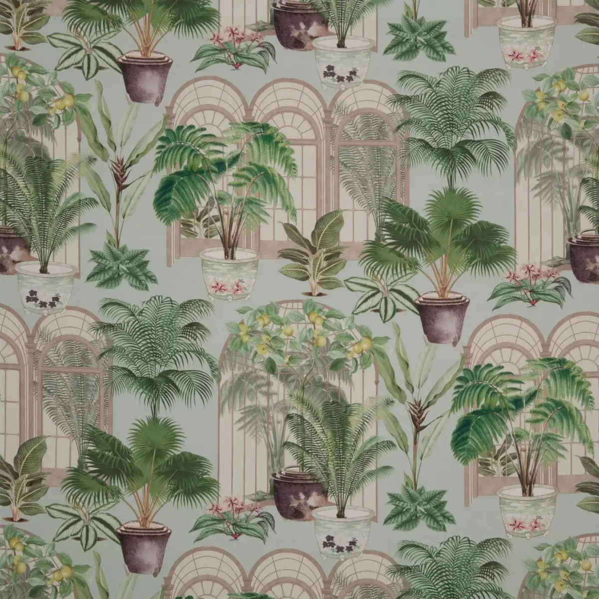 Victorian Glasshouse Fabric - Mist by green botanical cotton fabric from iLiv