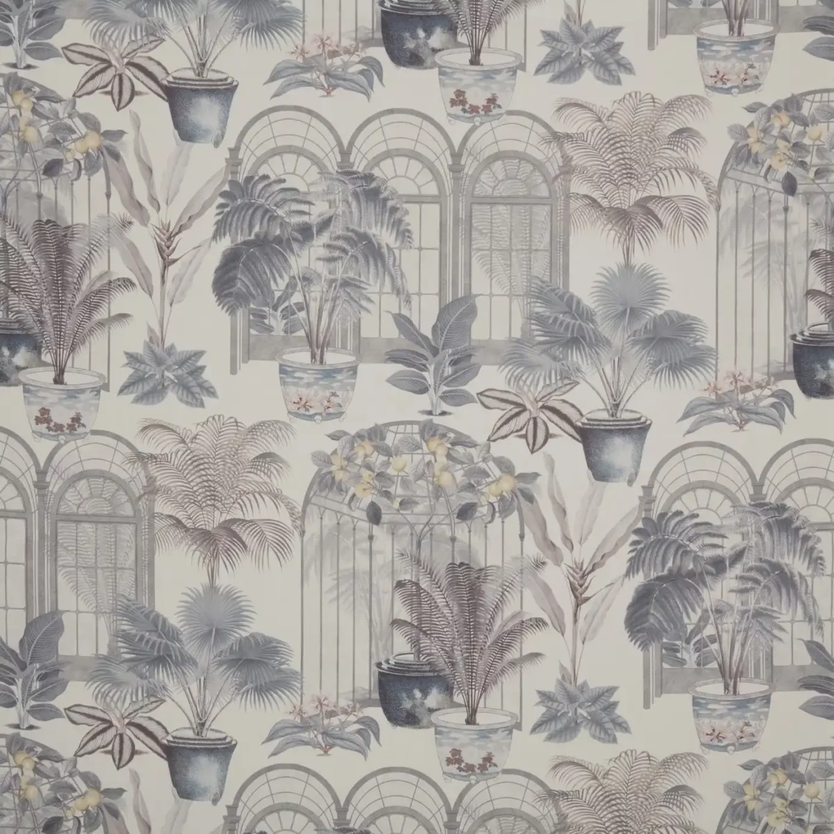 Victorian Glasshouse Fabric - Putty by black-grey botanical cotton fabric from iLiv