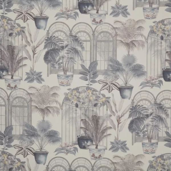 Victorian Glasshouse Fabric - Putty by black-grey botanical cotton fabric from iLiv
