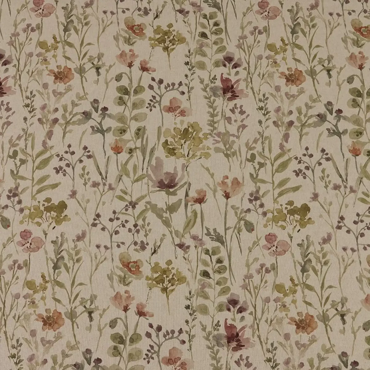 Wild Fields Fabric - Rosewood by green botanical printed fabric from iLiv