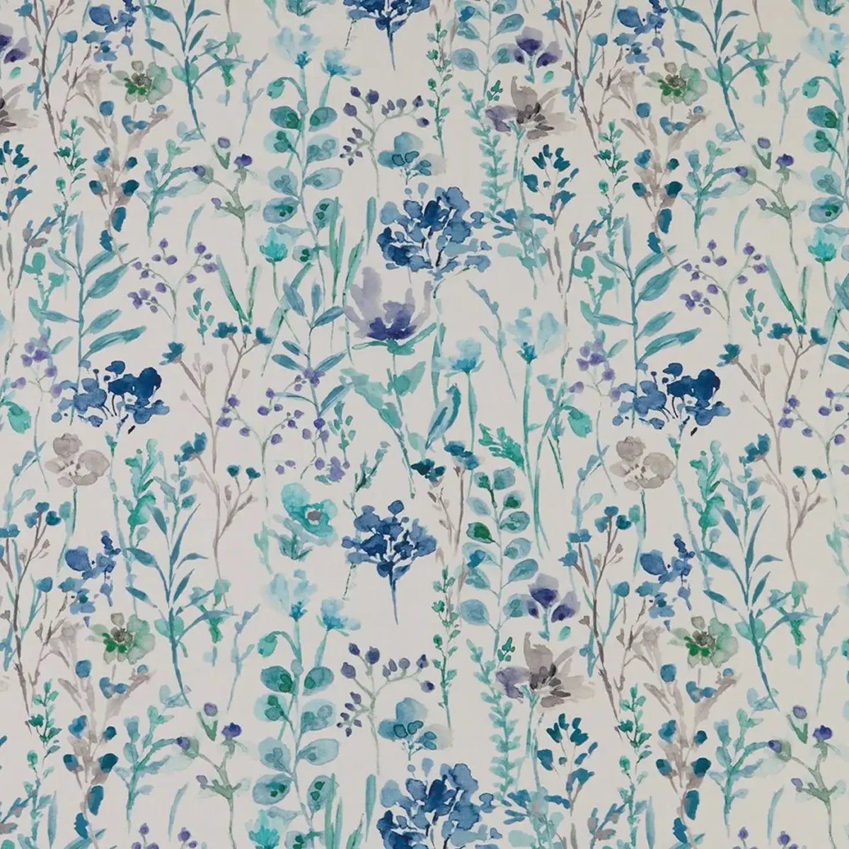 Wild Flowers Fabric - Cobalt by blue botanical printed fabric from iLiv