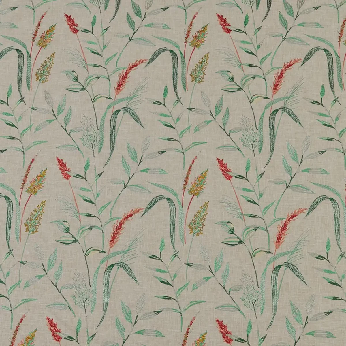 Betony Fabric - Clementine by green botanical embroideried fabric from iLiv