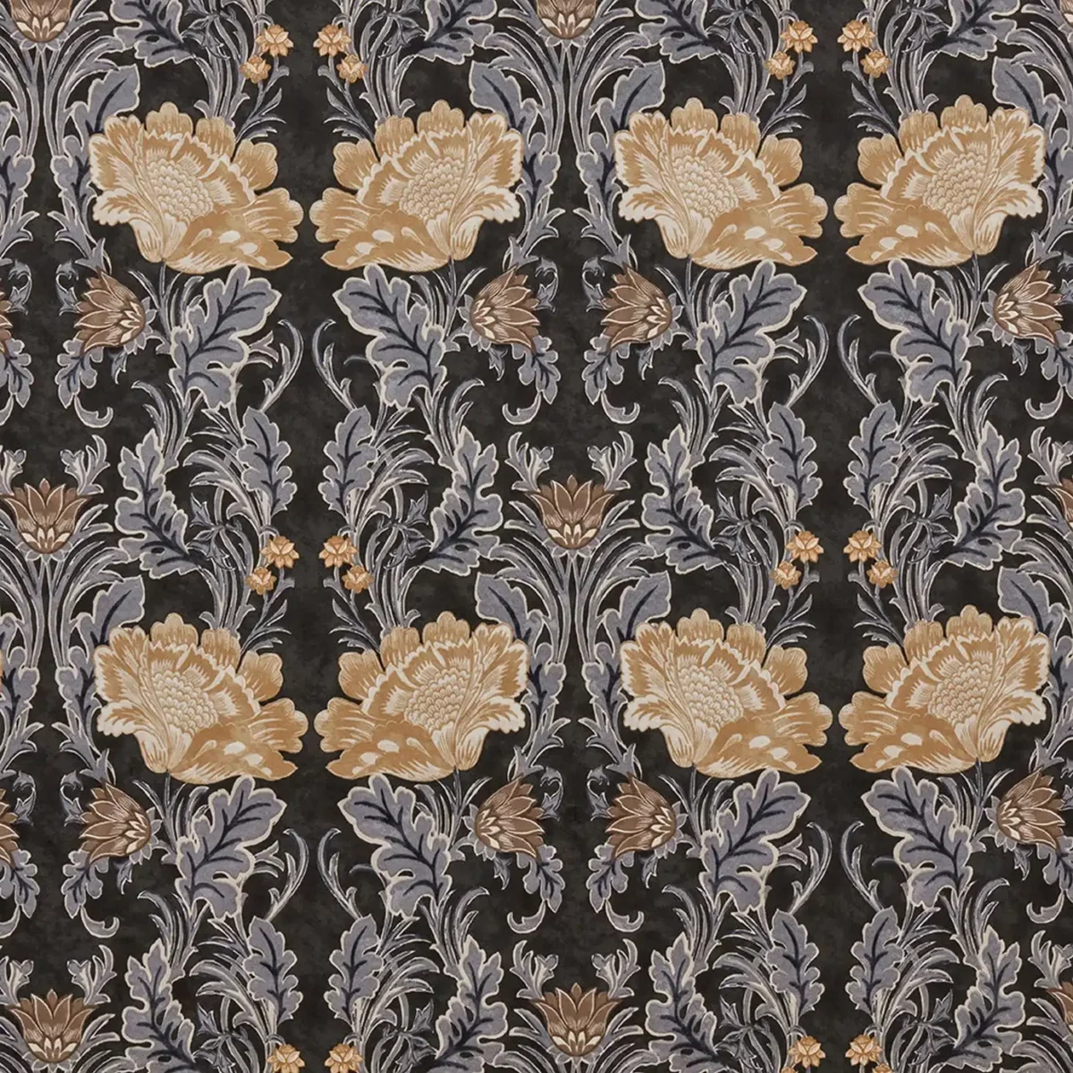 Acantha Fabric - Lava by black-grey botanical cotton fabric from iLiv