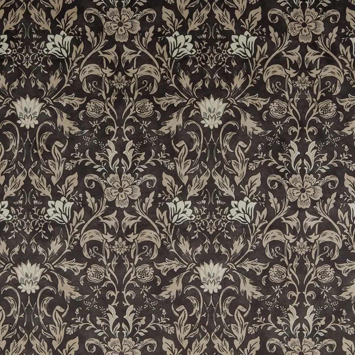 Baroque Fabric - Lava by black-grey botanical velvet-chenille fabric from iLiv