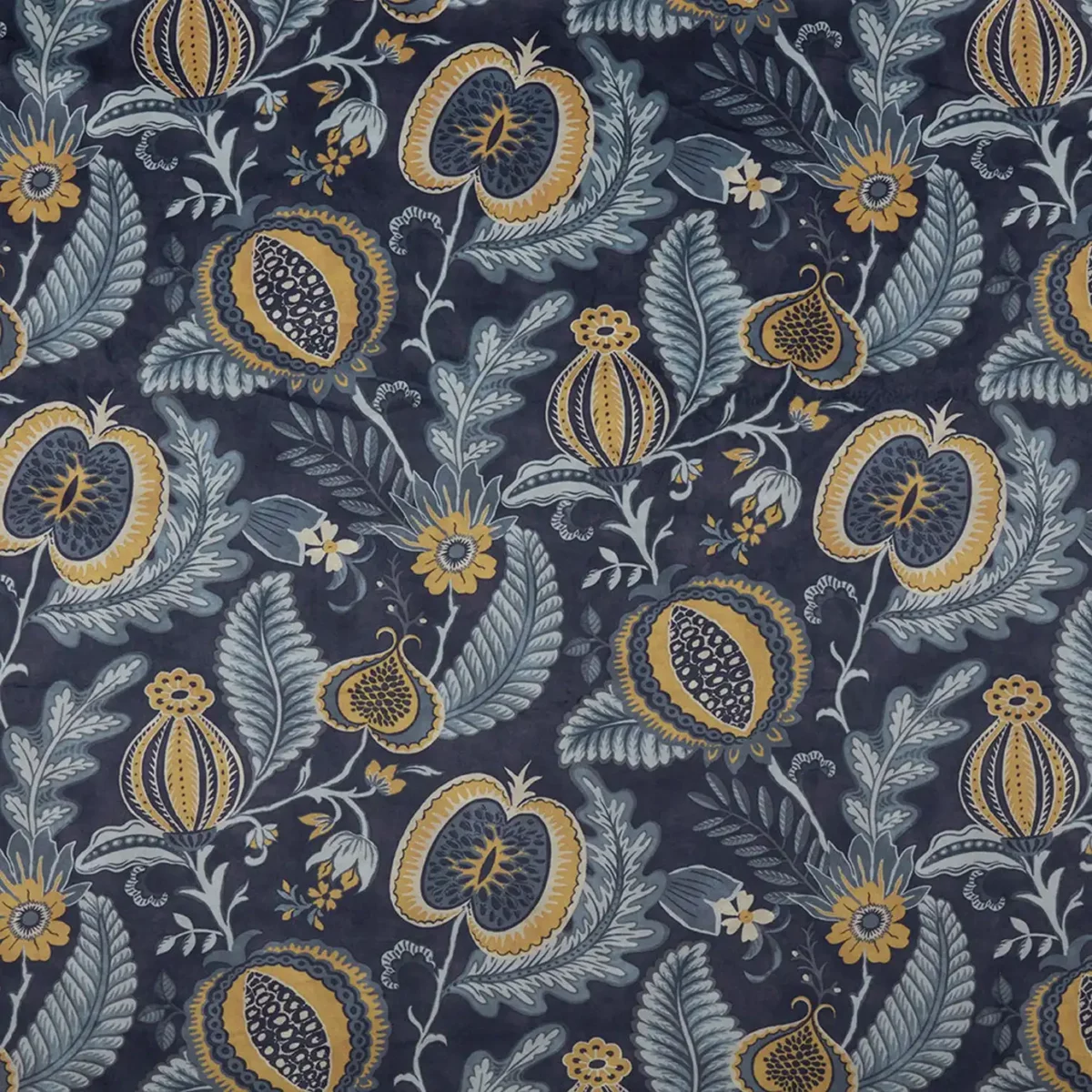 blue botanical velvet-chenille fabric from iLiv