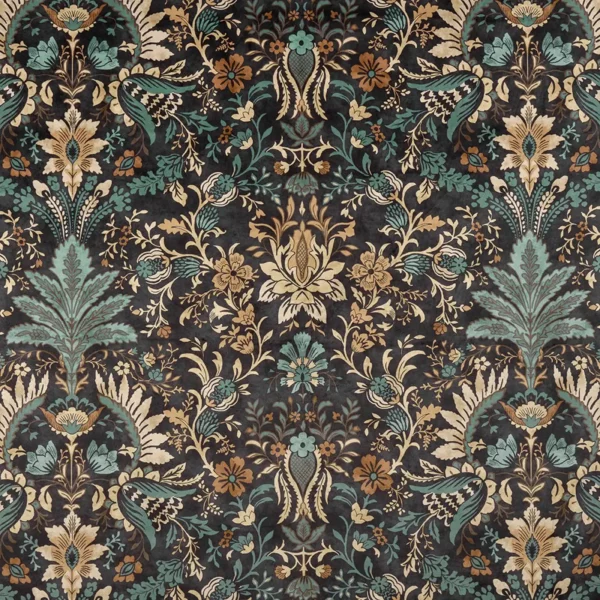 black-grey botanical velvet-chenille fabric from iLiv