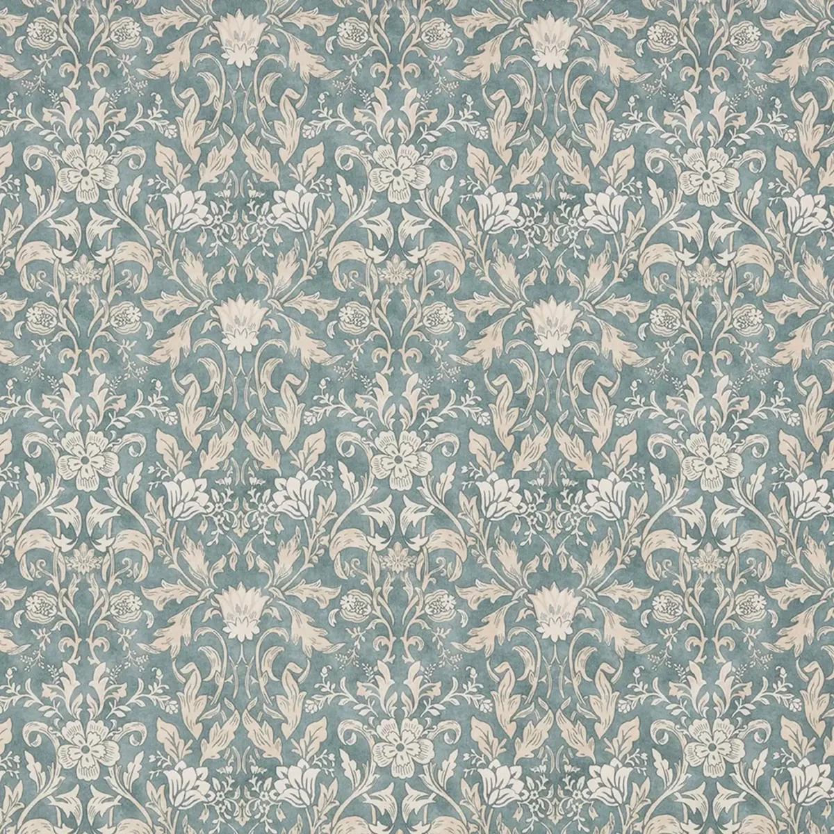 Rococo Fabric - Glacier by blue botanical cotton fabric from iLiv