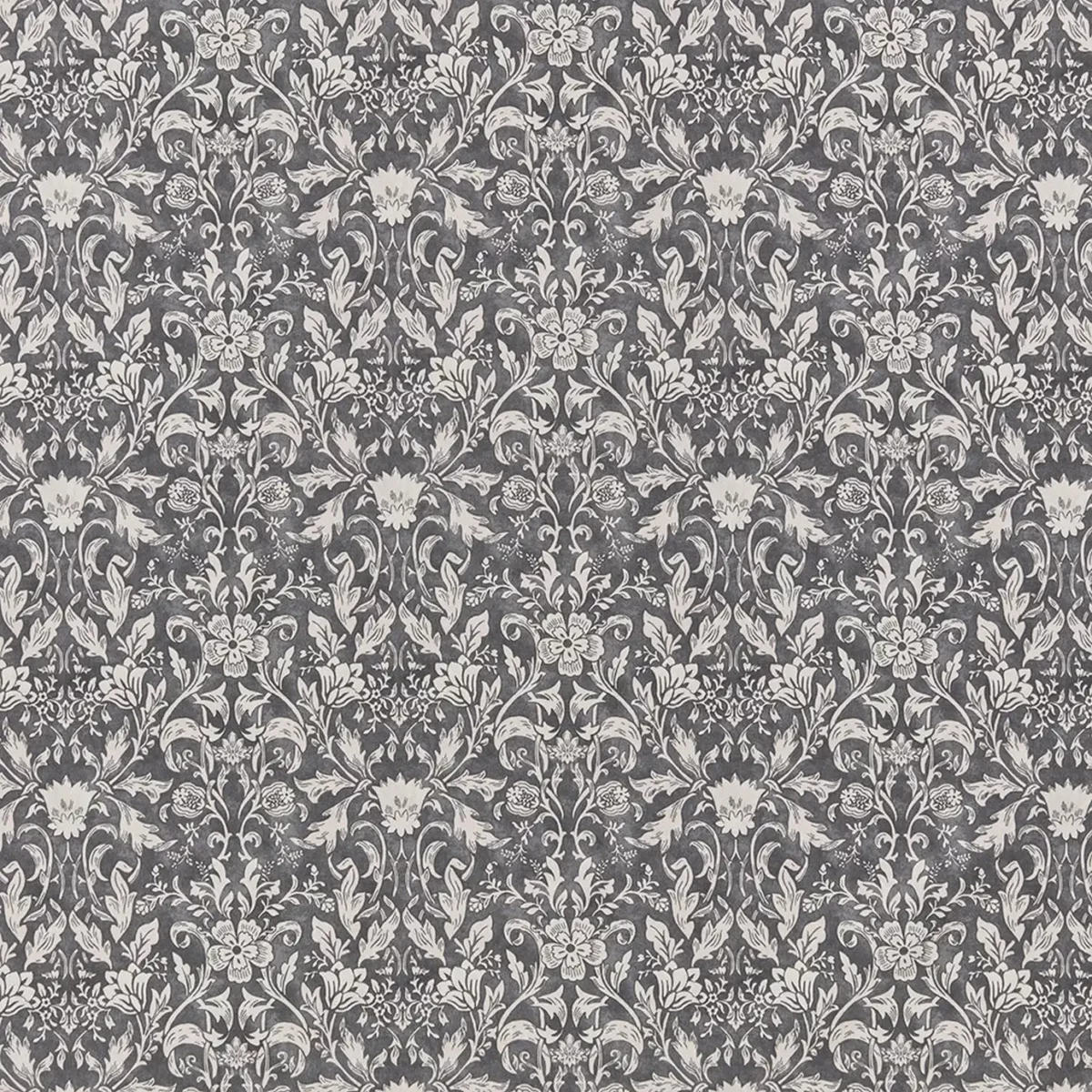 Rococo Fabric - Shadow by black-grey botanical cotton fabric from iLiv
