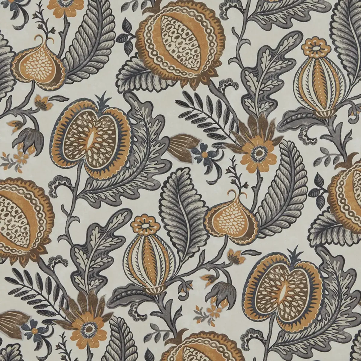 Winter Fruits Fabric - Amber by black-grey botanical cotton fabric from iLiv