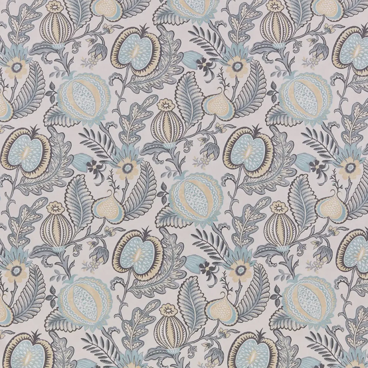 Winter Fruits Fabric - Chrome by black-grey botanical cotton fabric from iLiv