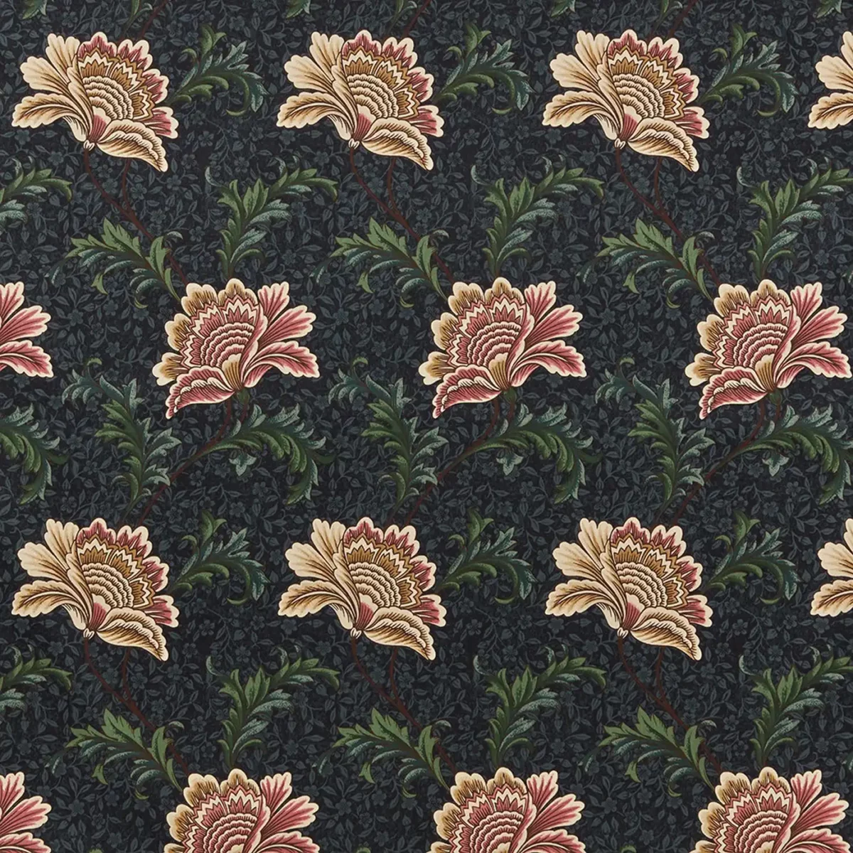 Winter Garden Fabric - Ebony by black-grey botanical cotton fabric from iLiv