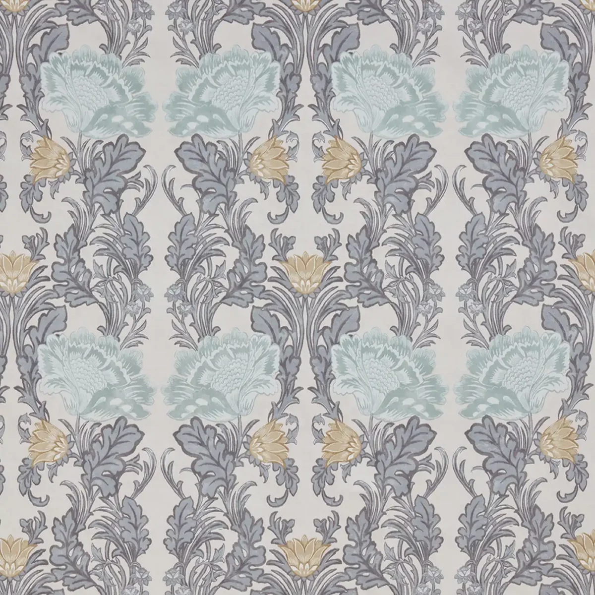 Acantha Fabric - Chrome by black-grey botanical cotton fabric from iLiv