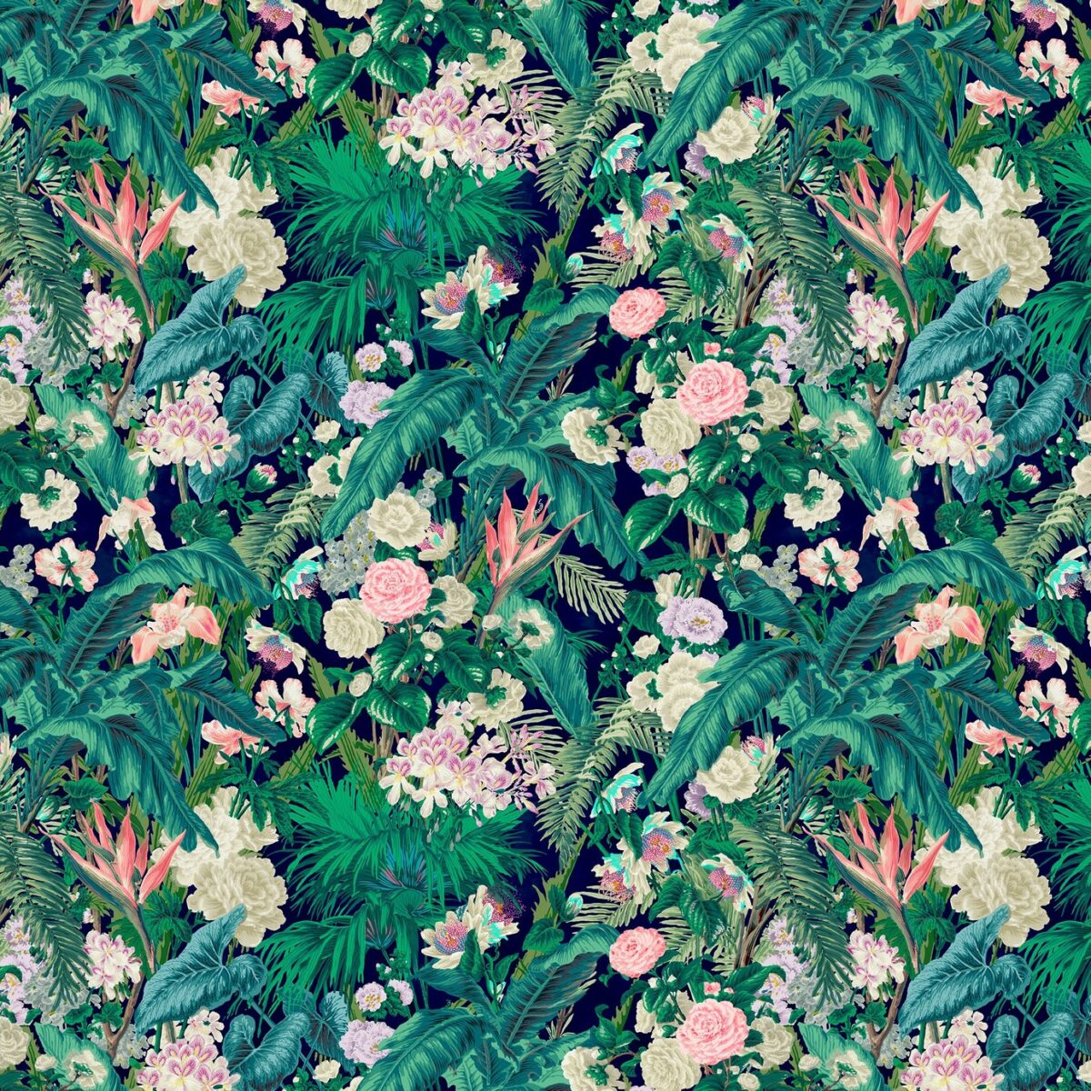 Kahanu Wallpaper - Emerald by green botanical wallpaper from linwood fabrics