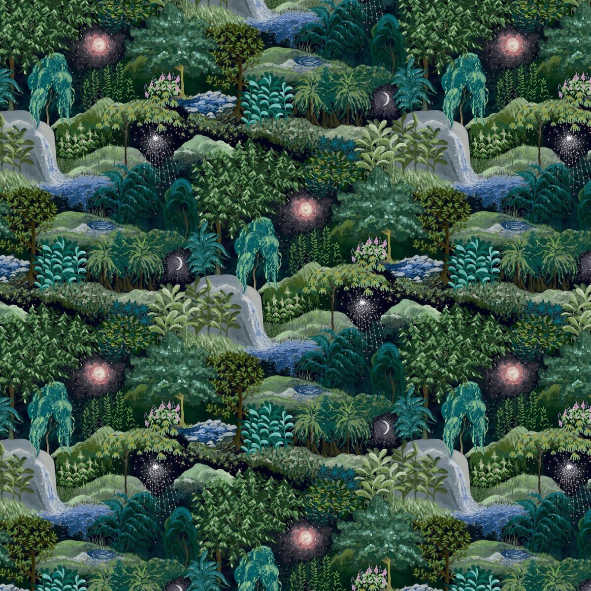 Nightfall Wallpaper - Pitch by green botanical wallpaper from linwood fabrics