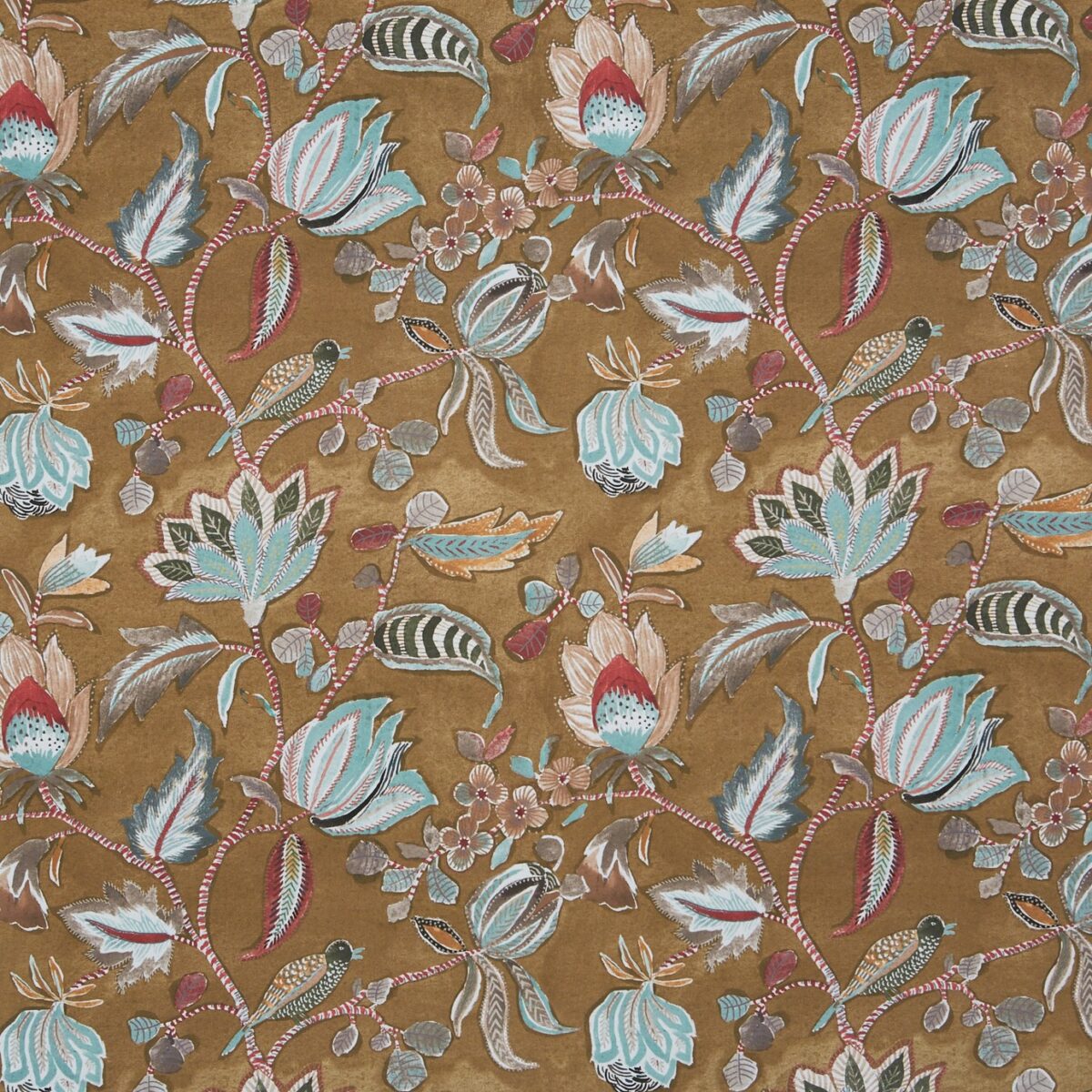 Azalea Fabric - Nutmeg by brown botanical cotton fabric from Prestigious Textiles