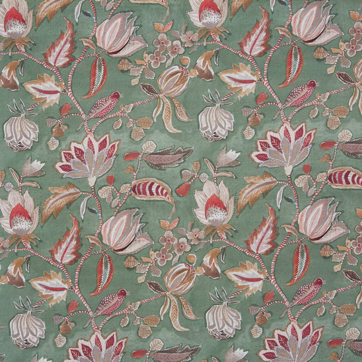 Azalea Fabric - Fennel by green botanical cotton fabric from Prestigious Textiles