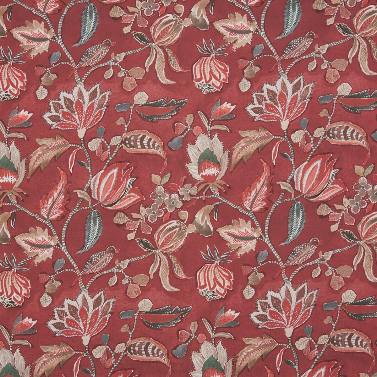 Azalea Fabric - Cranberry by red botanical cotton fabric from Prestigious Textiles