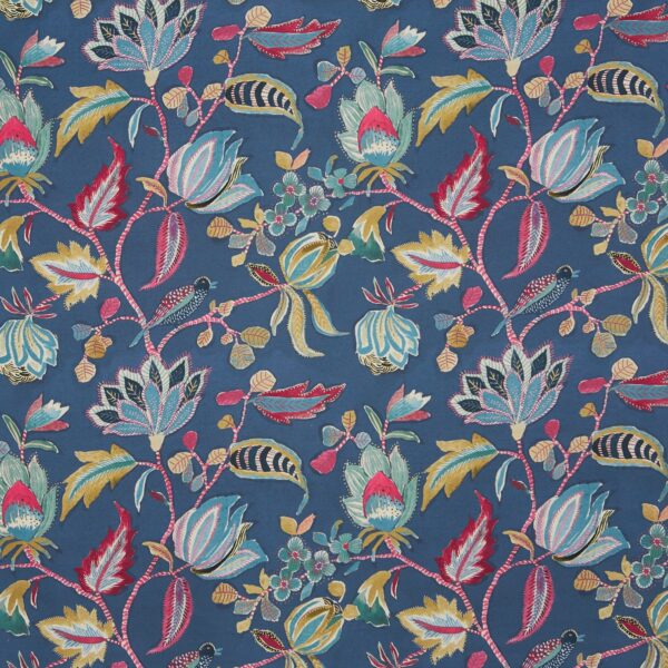 Azalea Fabric - Navy by blue botanical cotton fabric from Prestigious Textiles