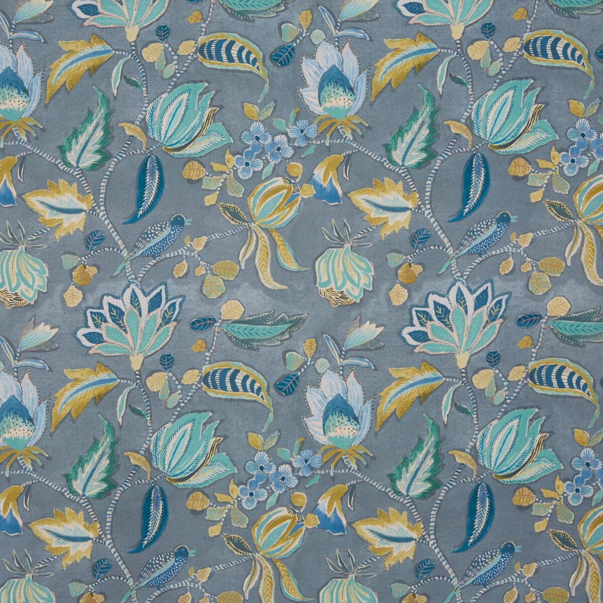 Azalea Fabric - Ocean by blue botanical cotton fabric from Prestigious Textiles