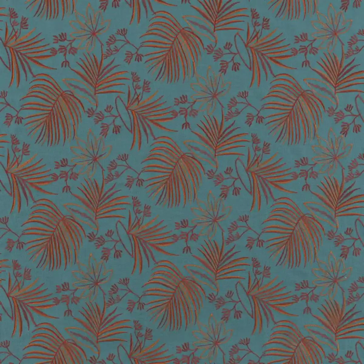 Bengkulu Fabric - Teal by blue botanical cotton fabric from Beaumont Textiles