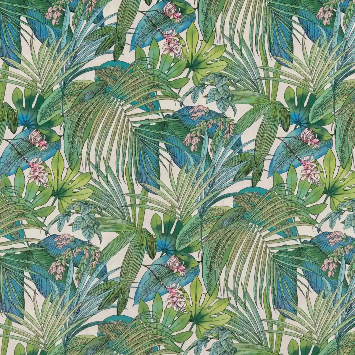 Hutan Palm Fabric - Tropical by green botanical printed fabric from Beaumont Textiles