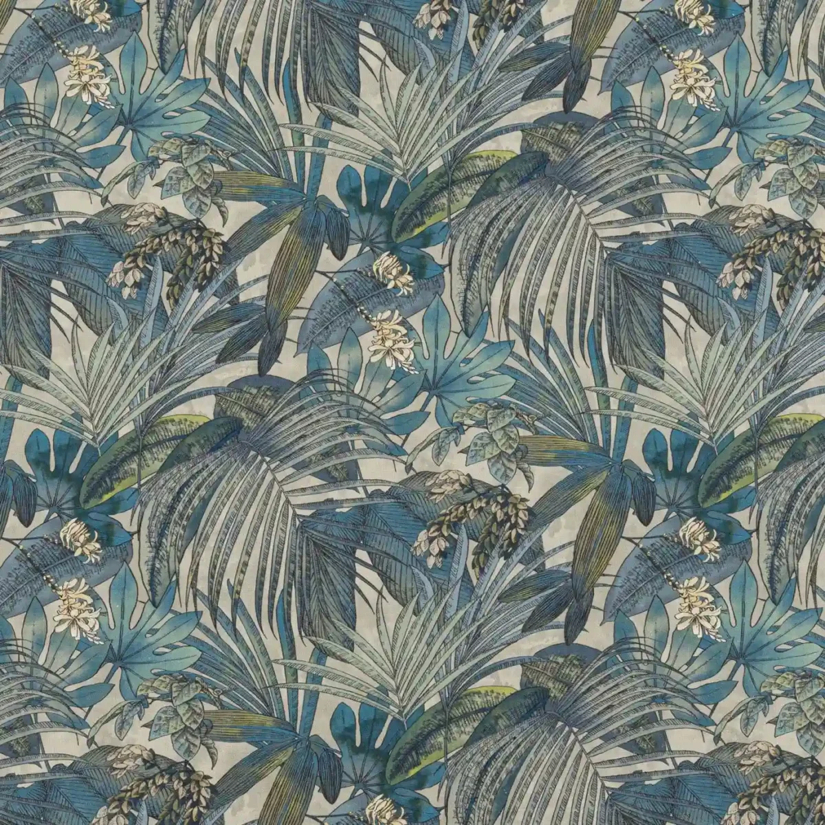blue botanical printed fabric from Beaumont Textiles