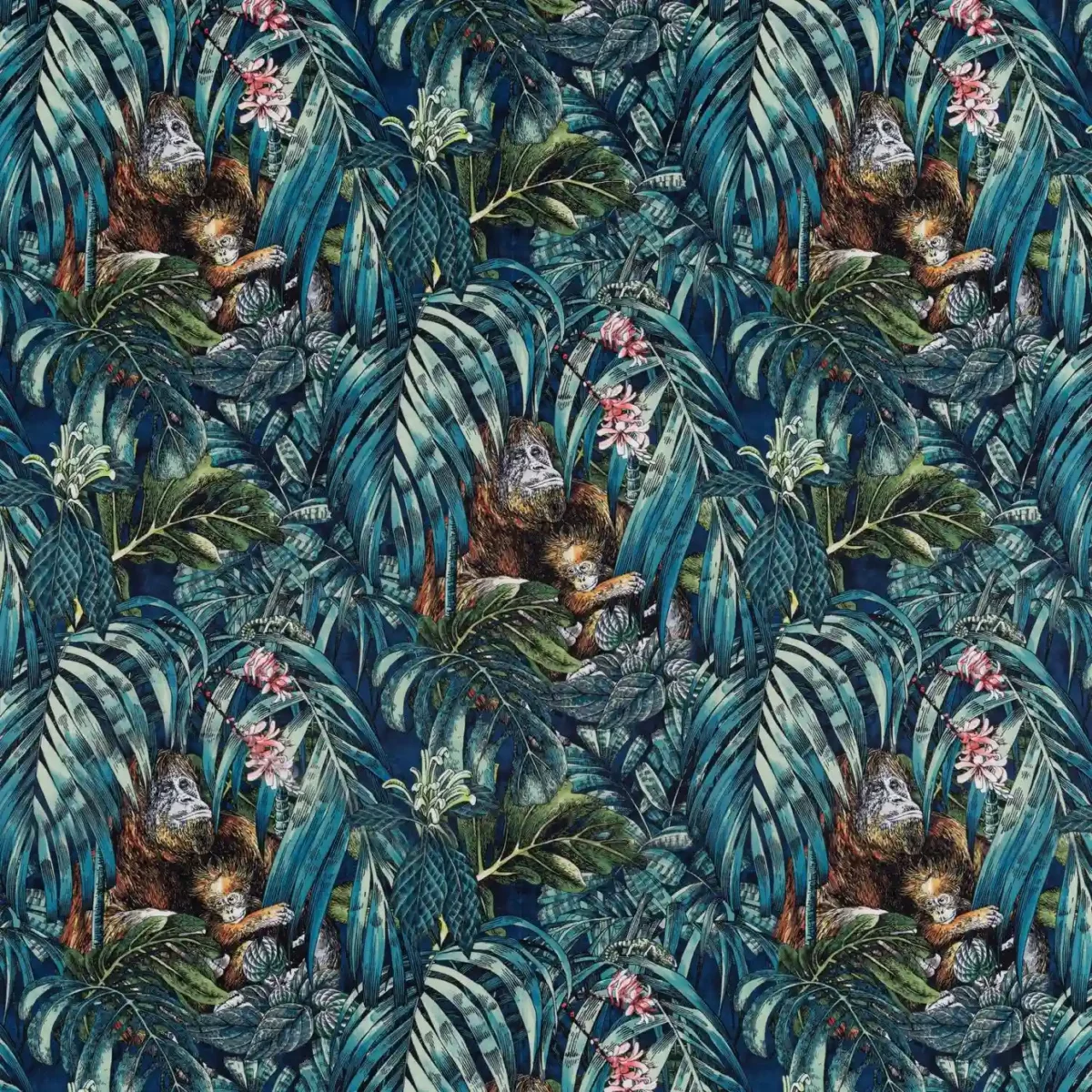 blue animal printed fabric from Beaumont Textiles