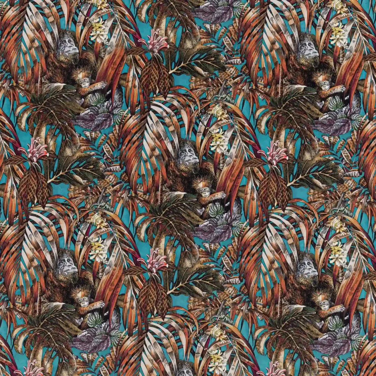 Sumatra Fabric - Teal by blue animal printed fabric from Beaumont Textiles