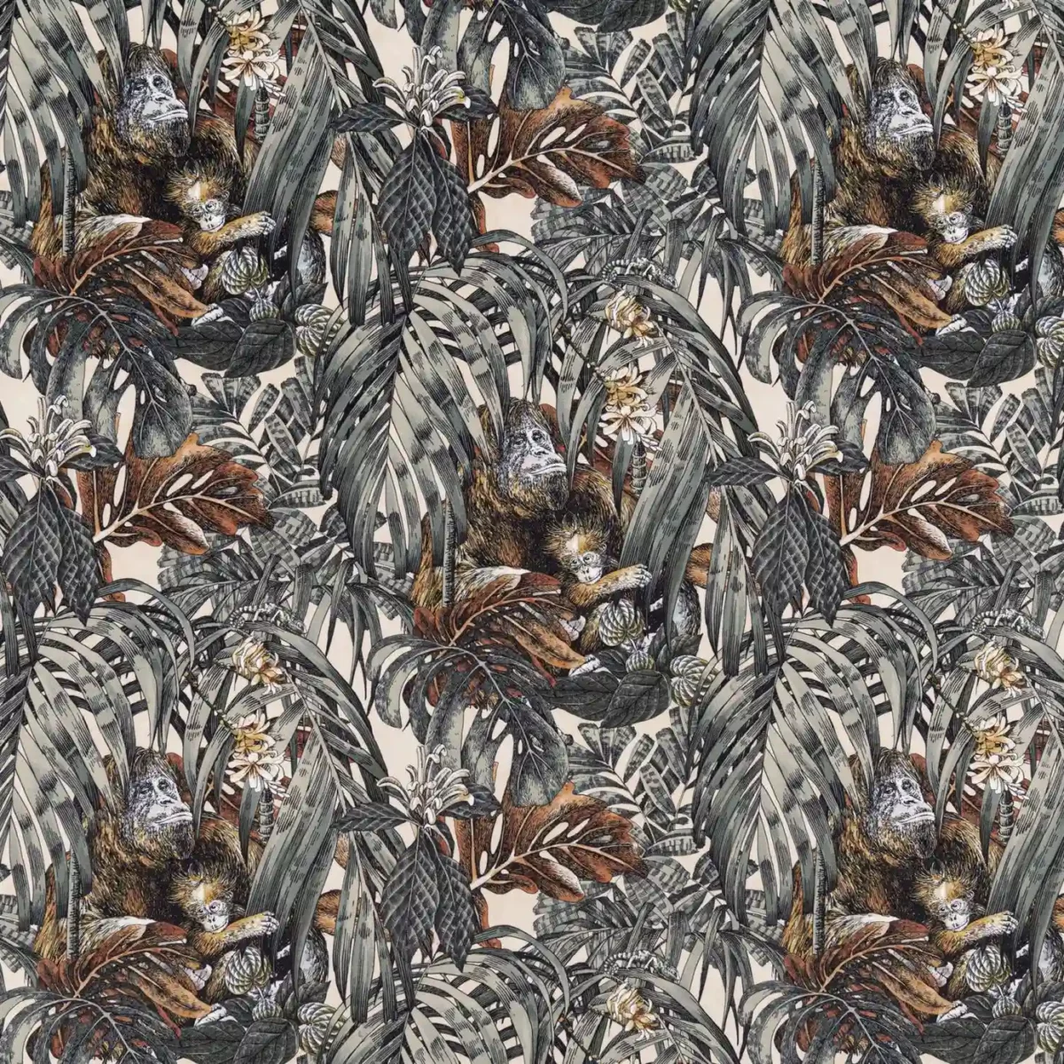 Sumatra Fabric - Tobacco by black-grey animal printed fabric from Beaumont Textiles