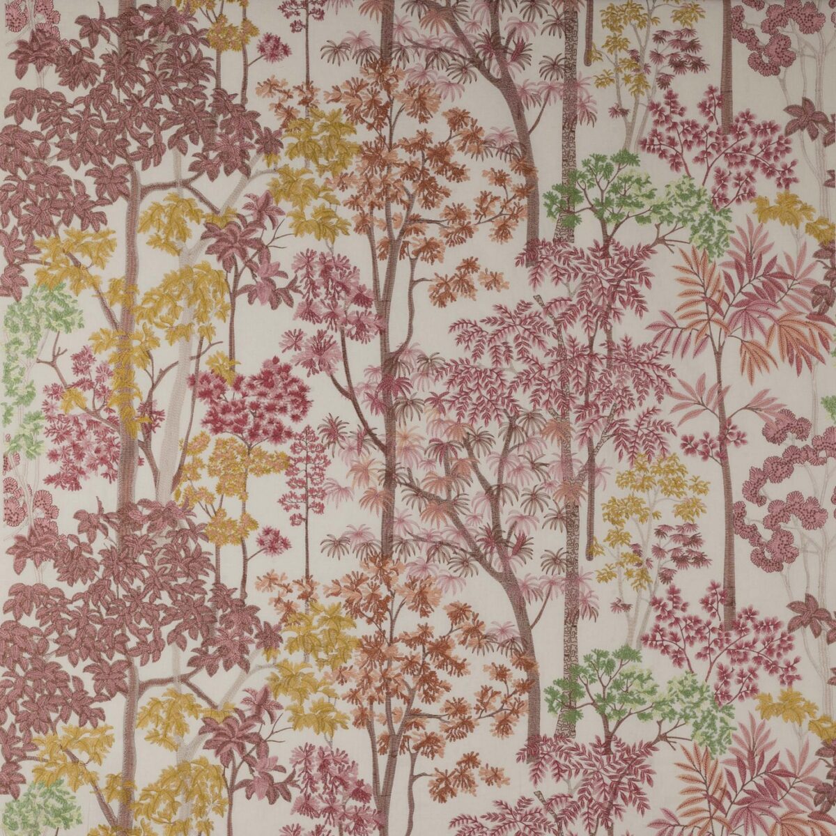 multicolour botanical embroideried fabric from Jane Churchill