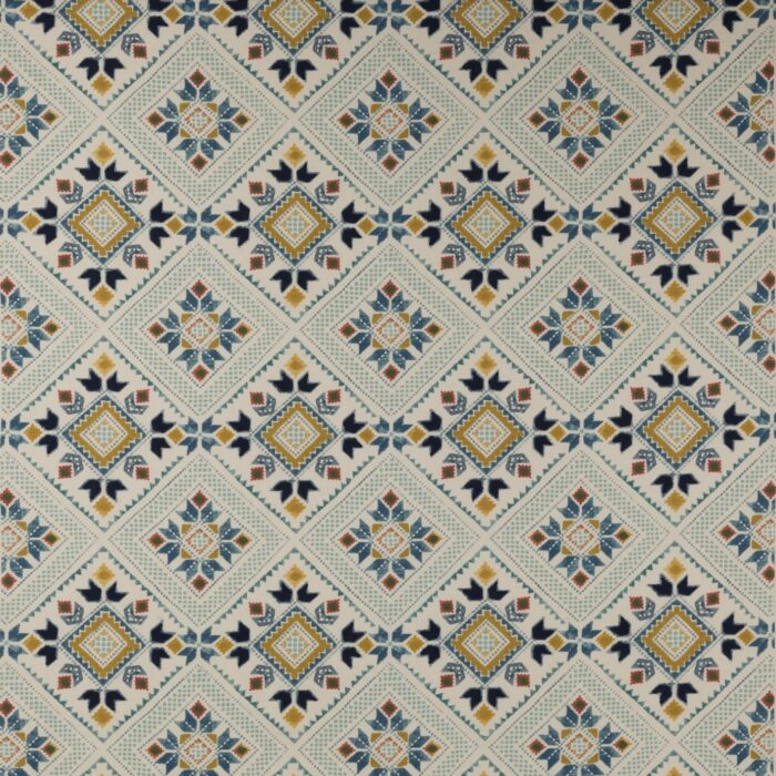 Minerva Fabric - Blue / Ochre swatch